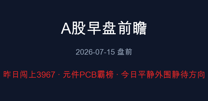 A股早盘前瞻 07-15